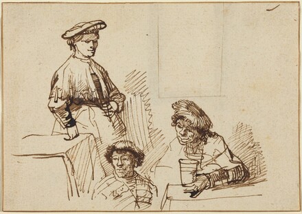 Sketches from a Tavern: Woman Standing and Two Men Seated