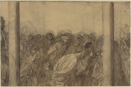 Crowd of People Seen between Two Columns [verso]