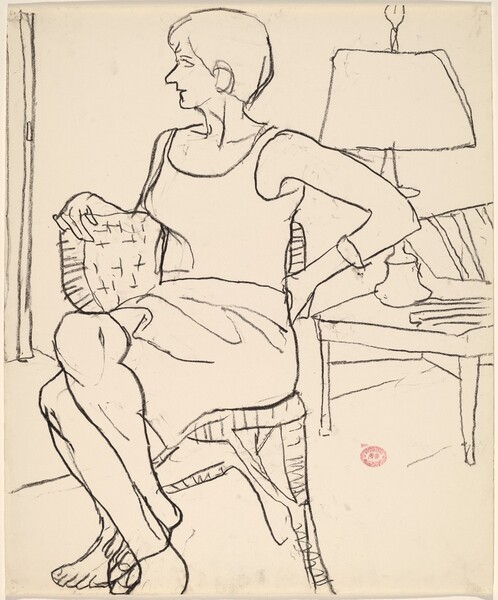 Untitled [seated woman with legs crossed]