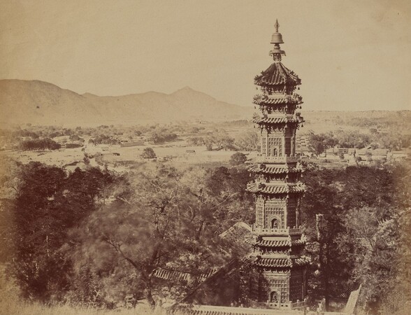 View of the Summer Palace Yuen Min Yuen, Pekin, Showing the Pagoda Before the Burning, October 1860