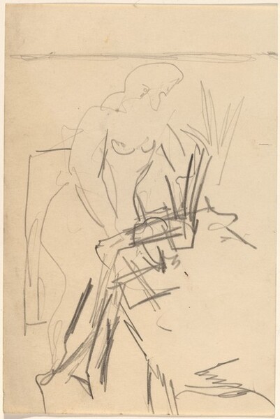 Nude Standing before a Table, Plant to the Right