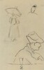 A Person Holding an Umbrella and a Seated Man with a Hat and a Glass [verso]