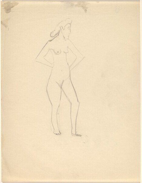 Standing Female Nude Turned to the Right, Hands on Hips