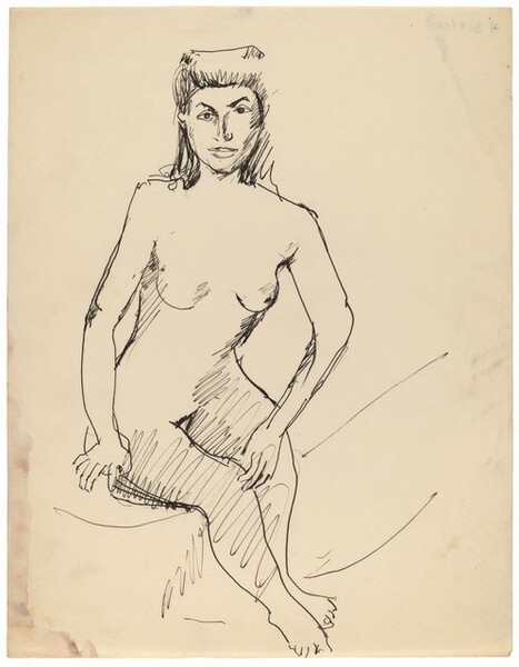 Seated Female Nude Facing Front, Left Hand Touching Right Knee