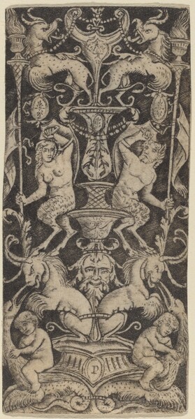 Panel of Ornament with Two Naked Children on Monstrous Beasts