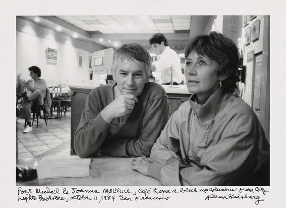 Poet Michael & Joanna McClure, Cafe Roma a block up Columbus from City Lights Bookstore, October 11, 1984 San Francisco  