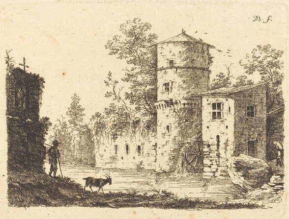 Ancient Tower with a Water Mill