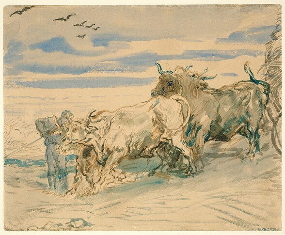 Drover with Oxen Pulling a Cart