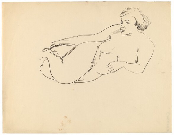 Reclining Female Nude, Resting on Left Elbow, Head in Three-quarters Profile