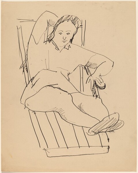 Woman Reclining on Slatted Lounge Chair