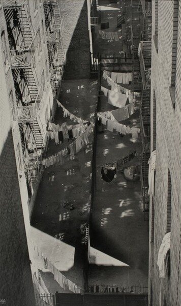 New York:  Courtyard with Laundry and Reflections of Sunlight