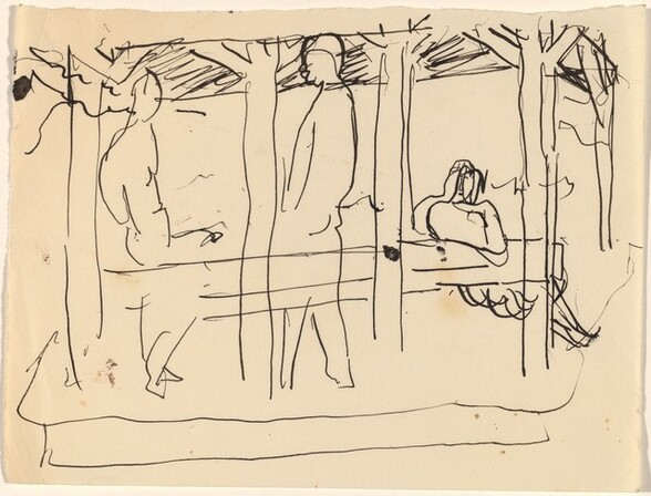 Three Figures under Cover Outdoors