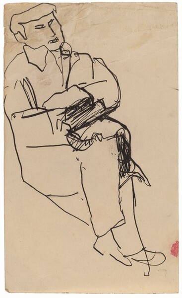 Seated Man with Arms and Legs Crossed