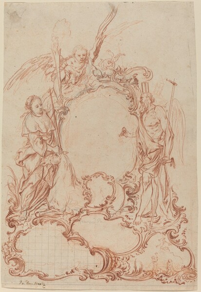 Rococo Cartouche with Allegorical Figures