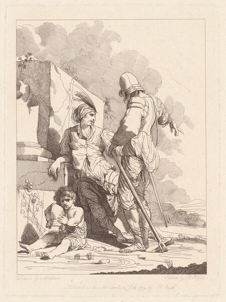 Two Soldiers and Child Holding a Helmet