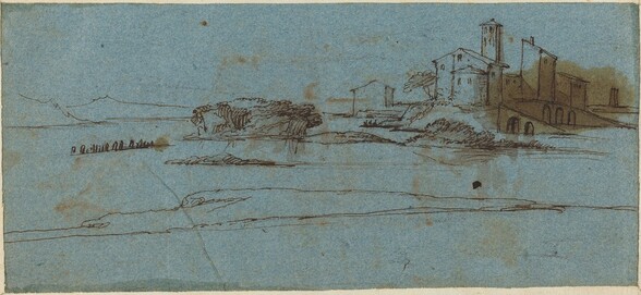 Buildings on a River Bank [verso]