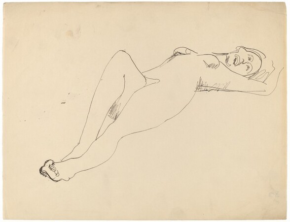 Female Nude Lying on Back, Leaning to the Right