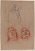 Man Reaching Down and Two Studies of Heads (recto)