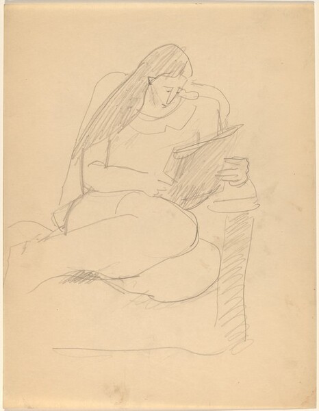 Woman Curled Up in Chair, Reading