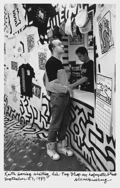 Keith Haring visiting his Pop Shop on Lafayette Street September