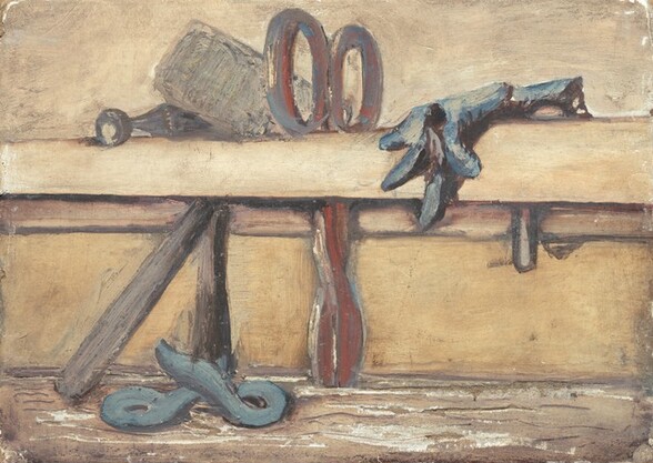 Untitled (still life with mallet, scissors and glove)