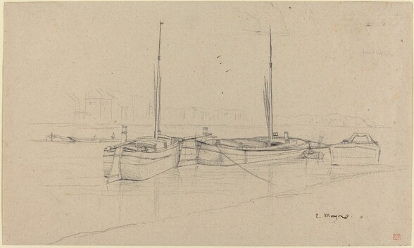 Boats on River with Masts