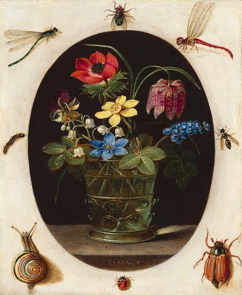 <p>Clara Peeters, Still Life with Flowers Surrounded by Insects and a Snail, c. 1610