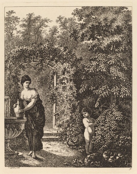 Putto Visiting a Girl at a Fountain