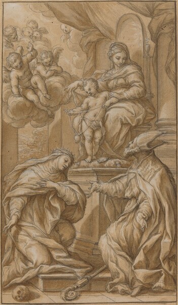 The Madonna and Child Enthroned, Adored by Two Saints