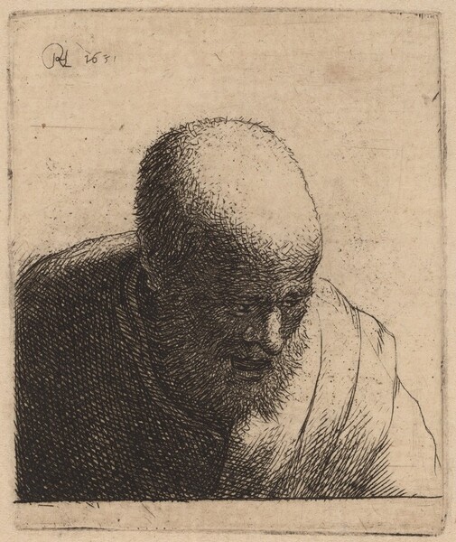 Bald Man with Open Mouth, Looking Down