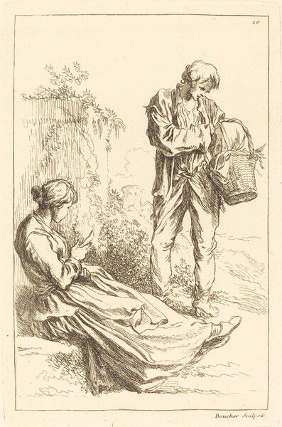 Seated Woman with Peasant Boy Holding a Basket