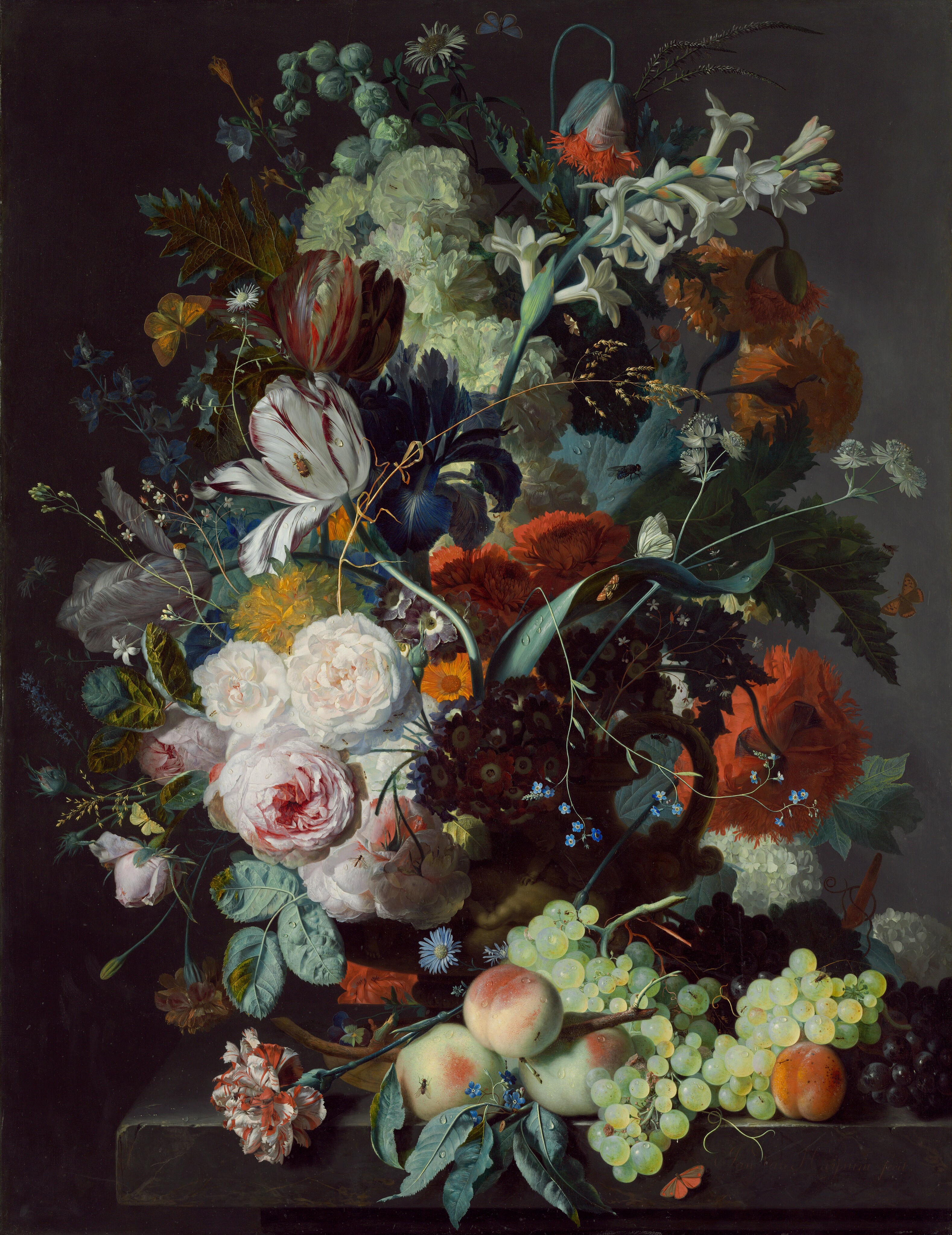 Still Life Of Flowers And Fruits  By Jean Baptiste Monnoyer S-M-L-XL Custom Ceramic Flowers Painting Tile Mural