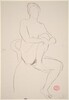 Untitled [seated female nude with leg pulled into chair] [rverso]