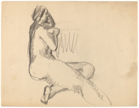 Side View of Seated Nude, Right Leg Extended, Left Leg Tucked Under