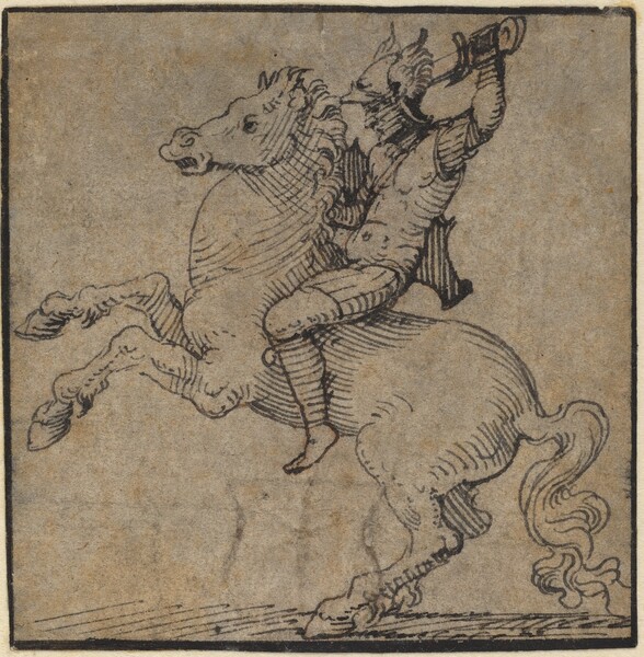 Warrior in Renaissance Armor on a Rearing Horse