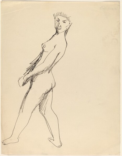 Female Nude Seen from Her Left Side, Leaning Back, Head Turned to the Viewer