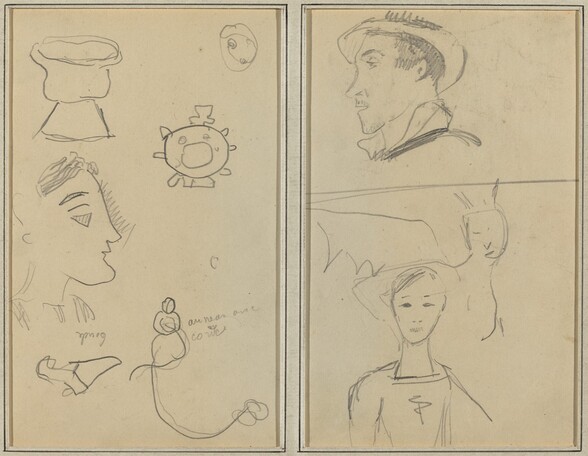 A Caricature and Five Forms; A Man in Profile, a Winged Creature and a Boy [verso]