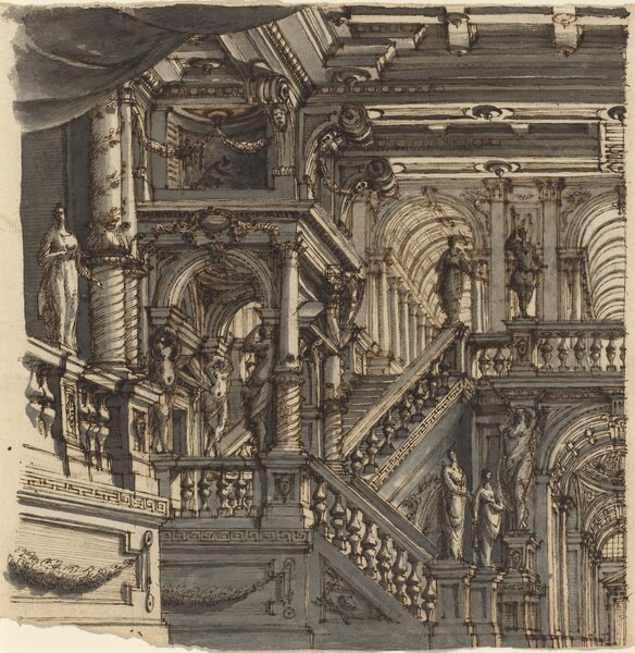 An Elaborate Staircase in a Palace