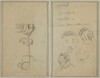 Two Figures and a Bench; Three Studies of Men's Heads and One of a Hand [recto]