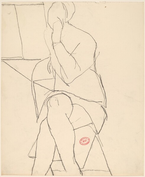 Untitled [woman seated in a folding chair and crossing her legs]