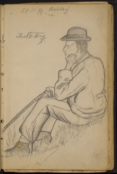 Man Seated on the Grass with a Cane