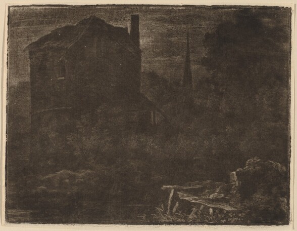 Nocturnal Landscape with House and Church Spire
