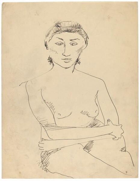 Seated Female Nude, Half-Length, Arms Folded, Right Hand Holding Left Elbow