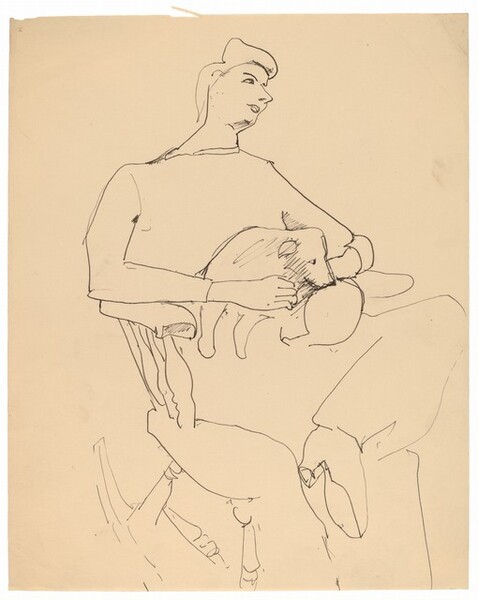 Woman Seated on Rocking Chair with Puppy in Lap