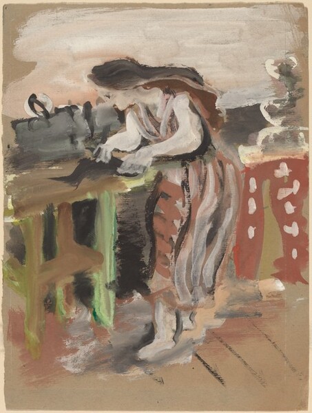 Woman Standing Near a Table