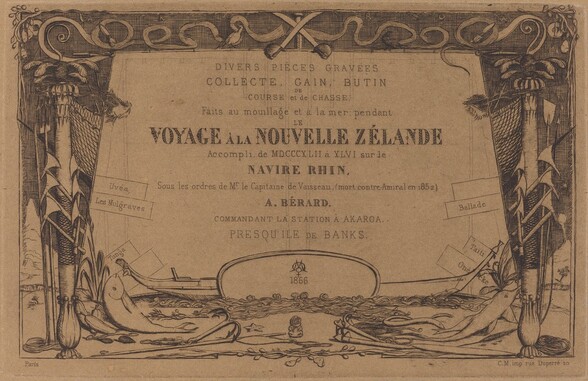 Couverture du Voyage à la nouvelle Zélande (Cover for the Set of Etchings Entitled A Voyage to New Zealand)