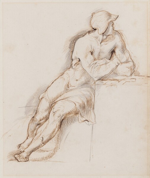Study of a Seated Man Wearing a Helmet