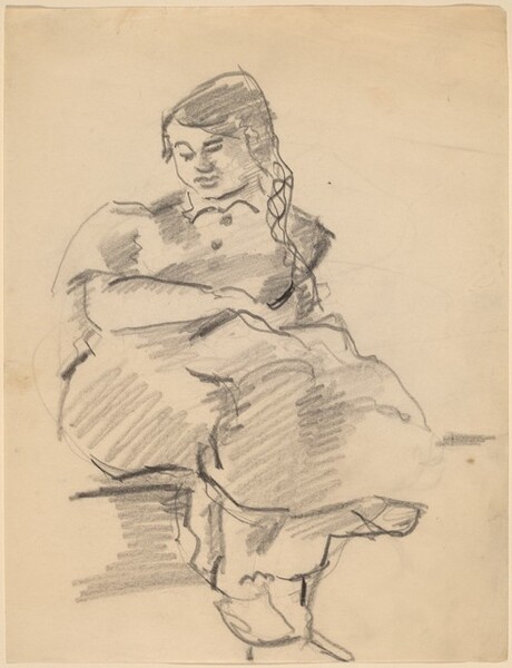 Young Girl Seated, Hair Falling over Left Shoulder