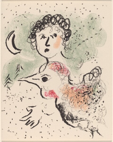Greeting Card (Woman with a Large Bird and Moon)