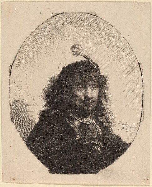 Self-Portrait (?) with Plumed Cap and Lowered Sabre